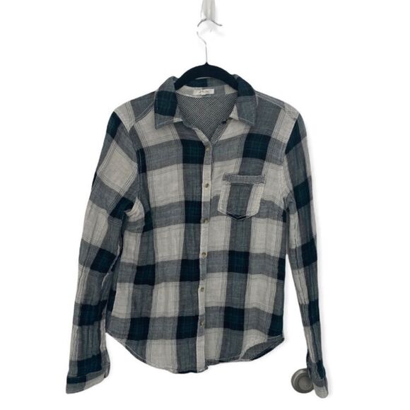 Maurices S Black White Plaid Flannel Button Down Shirt Soft Cotton Long Sleeve - Picture 1 of 5